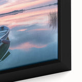Close-up of a textured black wall art featuring a colorful rowboat, framed canvas, ideal for modern living room decor.