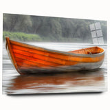 Side view of a rowboat in muted earth tones on acrylic glass, suitable as bedroom or dining room art.