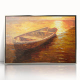 Art deco poster of a rowboat in silver acrylic frame, with soft blue and gray palette, ideal for nursery wall art.