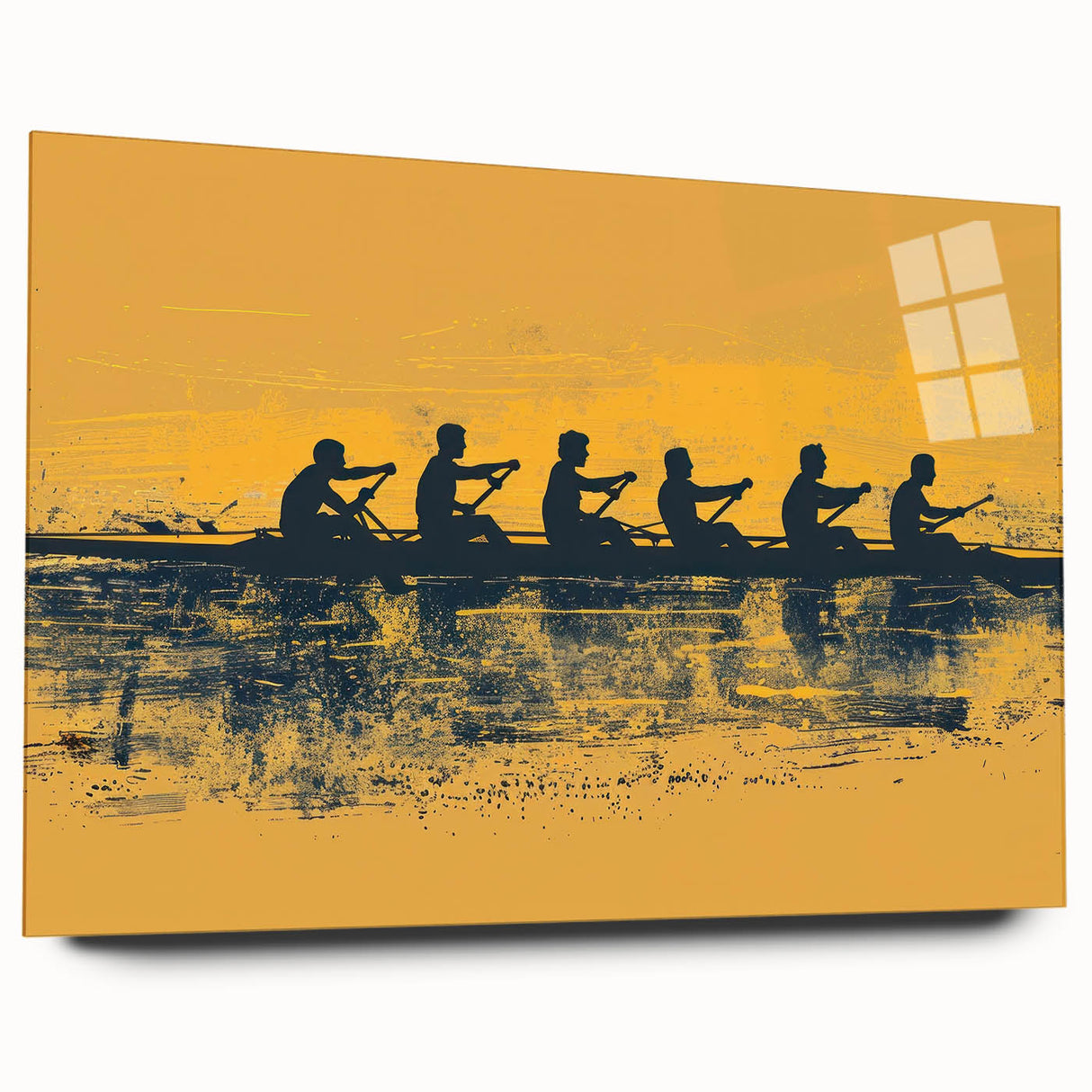 Acrylic print of a side-view rowboat in muted blues and grays, suitable for bedroom or dining room decor.