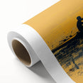 Art deco poster of a rowboat on calm water, in soft blue and gray tones, on rolled canvas, ideal for nursery wall art.