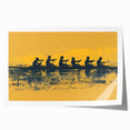 Rowboat on serene lake in muted blue and gray tones, extra large rolled print, ideal for dining room wall art.