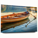 Acrylic print of a side view of a rowboat in muted earth tones, ideal for bedroom or dining room art.
