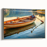Vintage poster art of a rowboat in muted black and gray tones on a framed canvas, suitable for extra large living room decor.