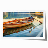 Rolled print of a rowboat on calm water, in soft blue and gray tones, ideal for art wall dining room.