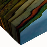 Black and white landscape art painting of a rowboat on water, printed on large stretched canvas.