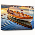 Acrylic print of a side-view rowboat in muted blue and gray tones, suitable for dining room decor.