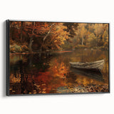Black and white vintage poster art of a rowboat on water, framed canvas, ideal for bedroom wall decor.