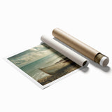 Extra large wall art featuring a rowboat on calm waters, muted blue and gray tones, ideal for classy bathroom decor.