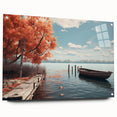 Acrylic print of a side view of a rowboat in muted blue and gray tones, suitable for dining room decor.