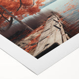 Art deco poster of a rowboat on calm waters, in muted blue and gray tones, on rolled canvas.