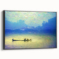 Black and white framed canvas depicting a vintage rowboat on calm water, ideal for bedroom wall art.