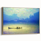 Framed canvas of vintage poster art featuring a rowboat on water, with a black and colorful palette.