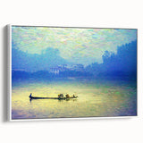 Framed canvas of a vintage rowboat landscape in black and white, ideal for bedroom wall art.