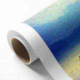 Art deco style poster of a rowboat on calm water, in soft blue and gray tones, on rolled canvas, ideal for nursery wall art.