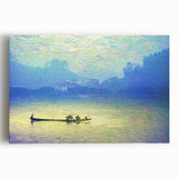 Black and white photo of a rowboat on water, printed on large stretched canvas, ideal for kitchen wall art.