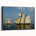 Black and white framed canvas depicting a vintage sailboat on the ocean, suited for bedroom wall decor.