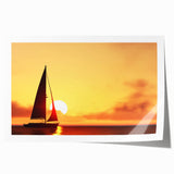 Rolled print of a sailboat in muted blue and white hues, ideal for dining room wall art.