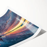 Extra large wall art featuring a sailboat on a calm sea in muted blue tones, ideal for large living room decor.