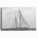 Black and white sailboat on water, large stretched canvas, suitable as kitchen wall art.