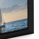 Extra large framed canvas featuring a black sailboat on textured, colorful art background, ideal for living room decor.