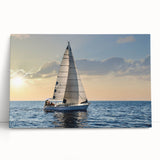 Black and white image of a sailboat on a stretched canvas, ideal for kitchen wall art or bedroom decor.