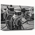 Acrylic print of a sailboat in muted blue and white tones, ideal for dining room decor.