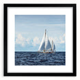 Abstract art print featuring a colorful, textured depiction of sailboats on canvas.