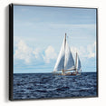 Black and white framed canvas of a vintage sailboat on calm waters, ideal for bedroom wall art.