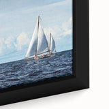 Framed canvas featuring a textured black sailboat on vibrant, colorful background, ideal for large living room walls.