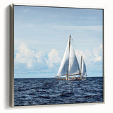 Vintage poster art of a colorful sailboat on black framed canvas, ideal for large living room walls.