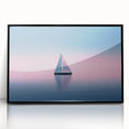 Large abstract wall art featuring a stylized sailboat in muted blue and gray tones on a black acrylic frame.