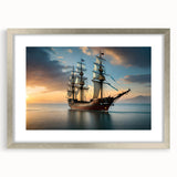 Abstract art print of a sailboat in muted blue and gray tones on a framed canvas, suitable for dining room or bedroom decor.