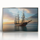 Art deco style sailboat poster in silver frame, using cool blue and gray tones, suitable for modern nursery wall art.
