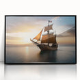 Large abstract wall art of a sailboat in muted blues and grays on framed acrylic, ideal for modern living room decor.
