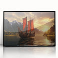 Large abstract wall art of a sailboat, in muted blue and white tones on a black acrylic frame.