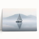 Black and white photo of a sailboat on a stretched canvas, ideal for kitchen wall art or bedroom ambiance.