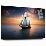 Side view of a sailboat in blue and white, acrylic print, suitable for bedroom or dining room decor.
