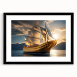 Colorful abstract art print of sailboats, in vibrant hues on textured canvas, framed in black, ideal for living room decor.