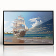 Large abstract wall art featuring a sailboat, in muted blue and white tones on a black acrylic frame.