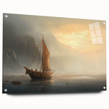 Acrylic print of a sailboat in vibrant blue and white tones, suitable for modern bedroom or dining room decor.