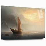 Acrylic print of a large abstract sailboat in blue and white tones, suitable for bedroom or dining room art.