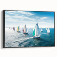 Black and white framed canvas depicting a vintage sailboat, ideal for bedroom wall decor.