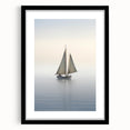 Colorful abstract art print of a sailboat in vibrant blue and orange hues on a large textured canvas.