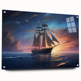 Acrylic print of a large abstract sailboat in muted blue and white tones, suitable for bedroom or dining room decor.