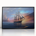 Large abstract wall art depicting a sailboat in muted blue tones on a framed acrylic, ideal for modern living room decor.