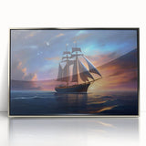 Art deco poster of a sailboat in silver and blue tones, acrylic print in a silver frame, suitable for modern art wall decor.
