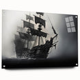 Acrylic print of a side-view sailboat in muted blue and white, ideal for modern bedroom or dining room decor.