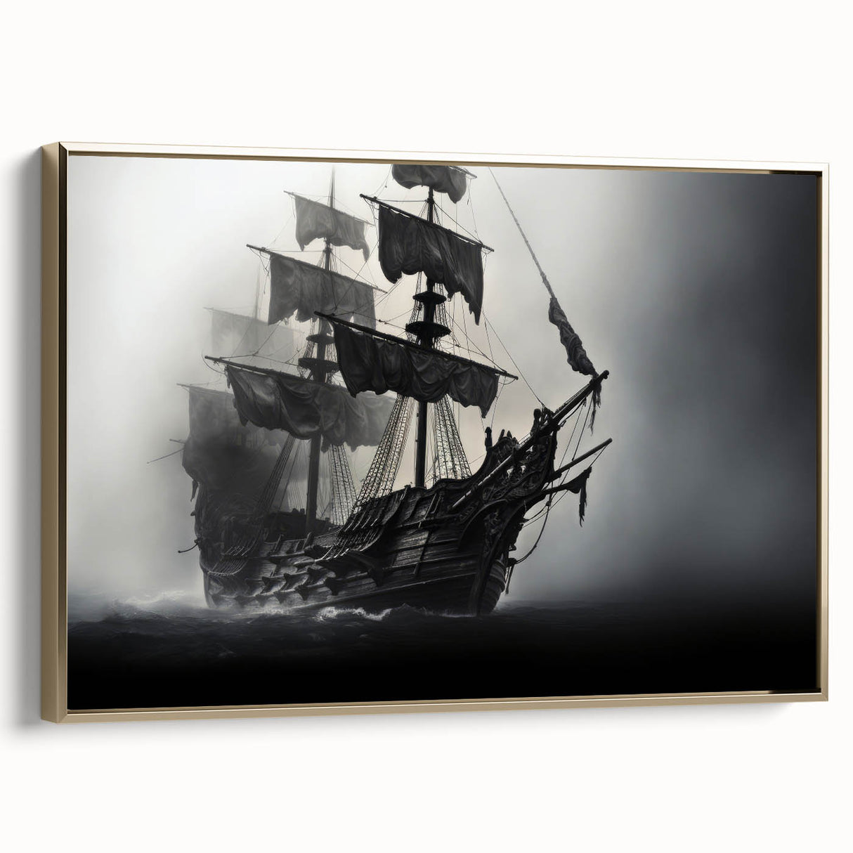 Framed canvas of a vintage-style landscape painting featuring a sailboat on vibrant blue water, ideal for living room decor.