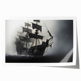 Rolled print of a sailboat on calm waters in muted blue and gray tones, suitable for dining room wall art.